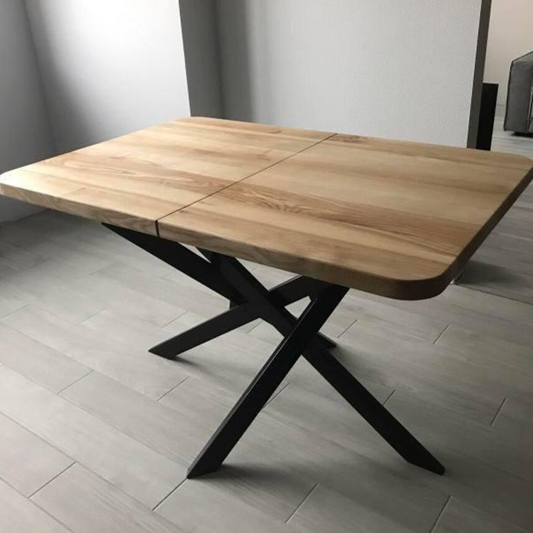 Solid Ash Extendable Dining Table with Metal Base