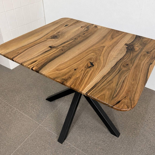Solid Walnut Extendable Dining Table with Metal Base