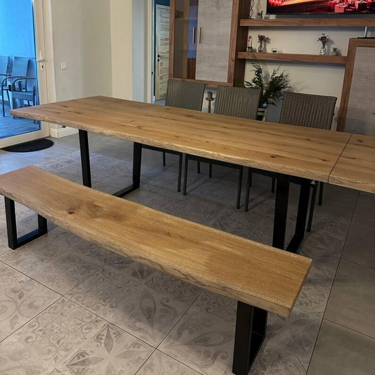 Extendable Solid Oak Dining Table Set with Bench