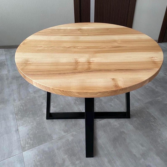 Round Extendable Solid Ash Dining Table with Metal Base