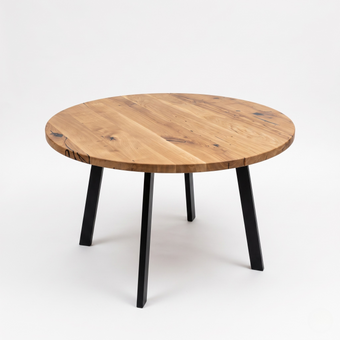 compare product Solid Oak Round Extendable Dining Table with Metal Base