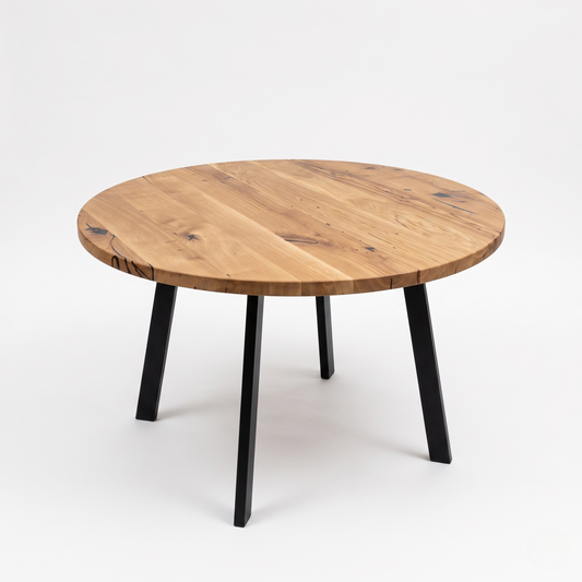Solid Oak Round Extendable Dining Table with Metal Base