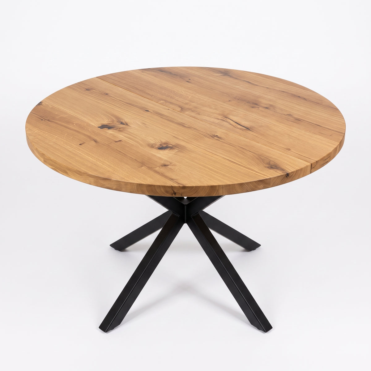Round Extendable Solid Oak Dining Table with Spider Base