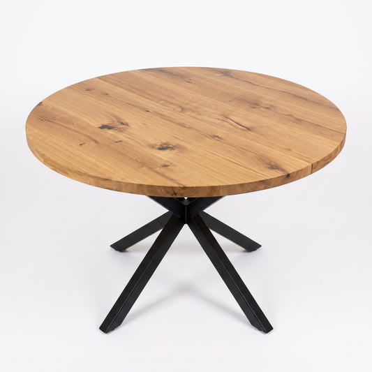 Round Extendable Solid Oak Dining Table with Spider Base