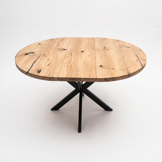 Round Extendable Solid Oak Dining Table with Spider Base