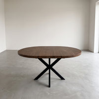 Round Extendable Solid Oak Dining Table with Metal Base