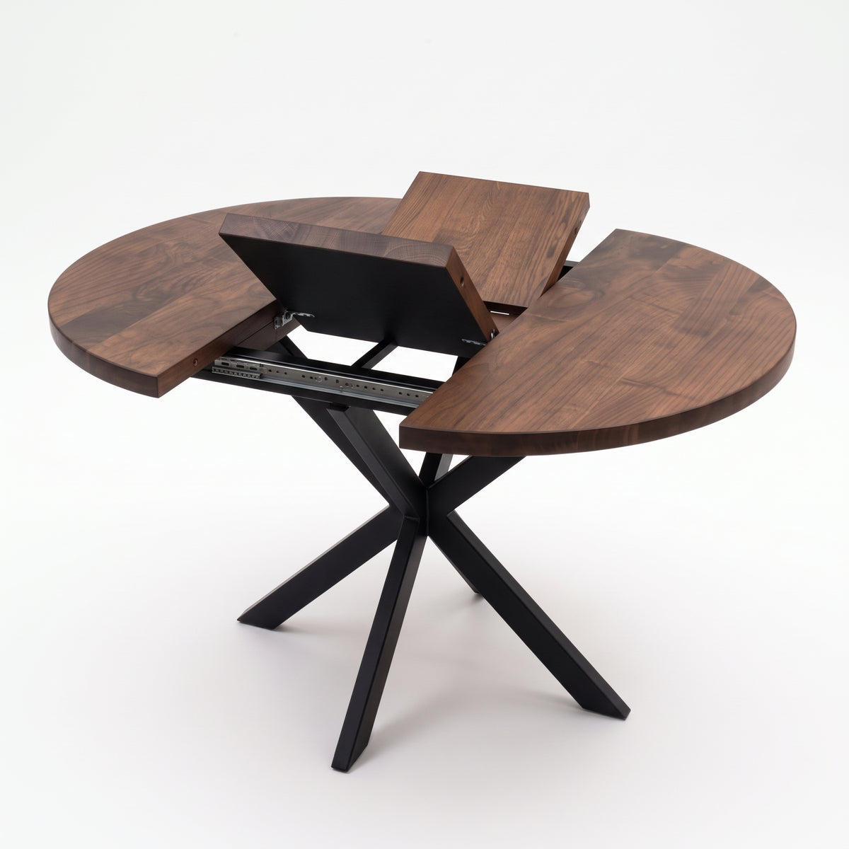 Round Extendable Solid Walnut Dining Table with Spider Base