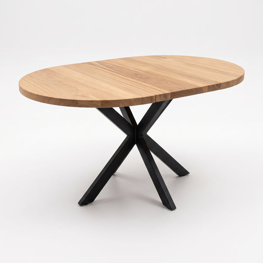 Round Extendable Solid Ash Dining Table with Spider Base