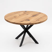 Round Extendable Solid Oak Dining Table with Metal Base