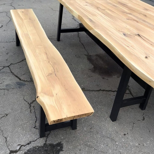 Solid Wood Live Edge Dining Bench with Metal Legs