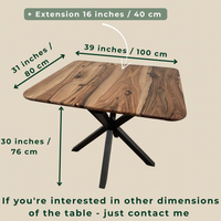 Solid Walnut Extendable Dining Table with Metal Base