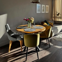 Round Extendable Solid Oak Dining Table with Metal Base