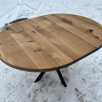 Round Extendable Solid Oak Dining Table with Metal Base