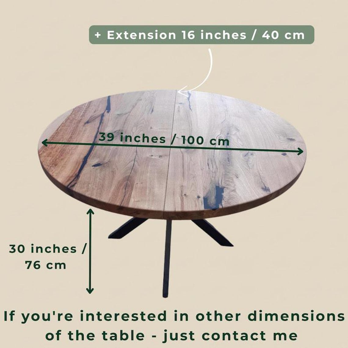 Round Extendable Solid Oak Dining Table with Metal Base