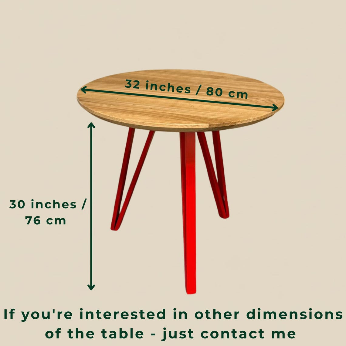 Solid Oak Round Dining Table with Metal Legs