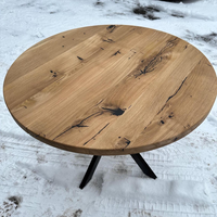 Round Extendable Solid Oak Dining Table with Metal Base