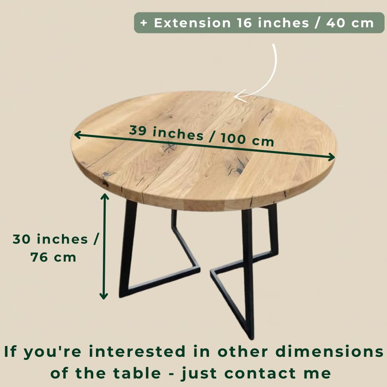 Round Extendable Oak Dining Table with Metal Base