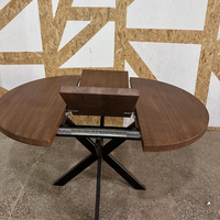 Round Extendable Solid Oak Dining Table with Metal Base