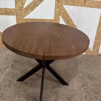 Round Extendable Solid Oak Dining Table with Metal Base