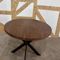 Round Extendable Solid Oak Dining Table with Metal Base
