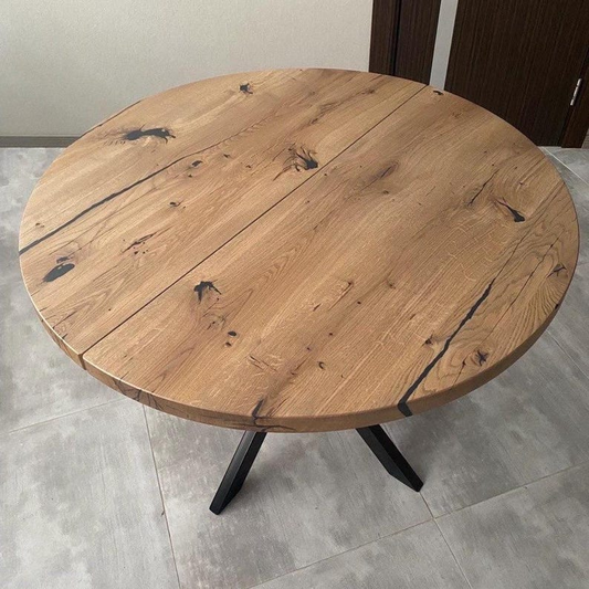 Round Extendable Solid Oak Dining Table with Spider Base