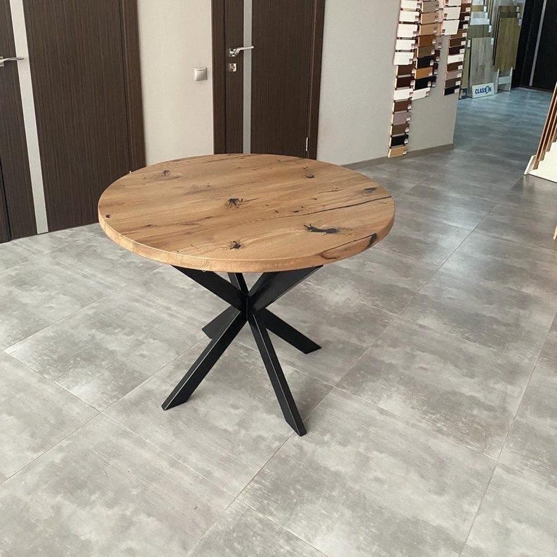 Round Extendable Solid Oak Dining Table with Spider Base