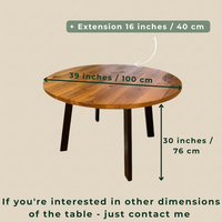 Solid Oak Round Extendable Dining Table with Metal Base