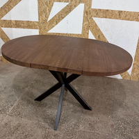 Round Extendable Solid Oak Dining Table with Metal Base