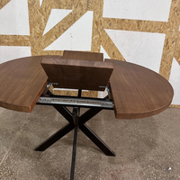 Round Extendable Solid Oak Dining Table with Metal Base