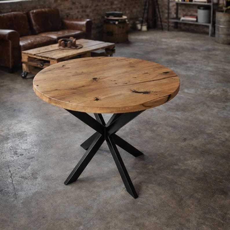 Round Extendable Solid Oak Dining Table with Spider Base