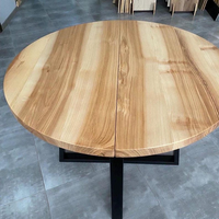 Round Extendable Solid Ash Dining Table with Metal Base