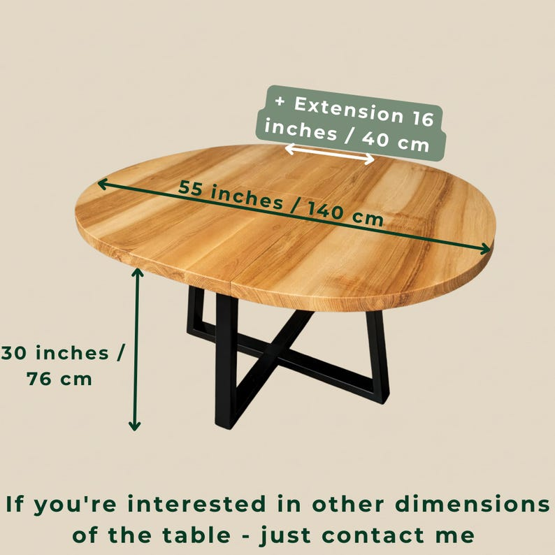 Round Extendable Solid Ash Dining Table with Metal Base