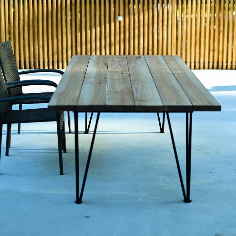 Solid Ash Dining Table with Hairpin Metal Legs