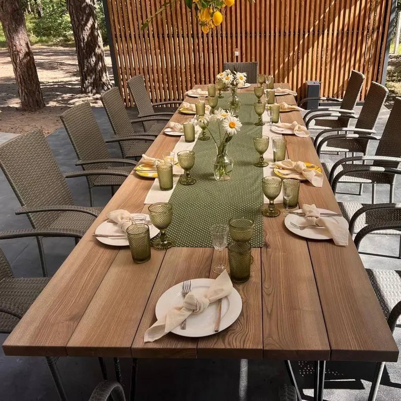 Solid Ash Dining Table with Hairpin Metal Legs