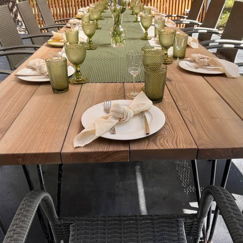 Solid Ash Dining Table with Hairpin Metal Legs