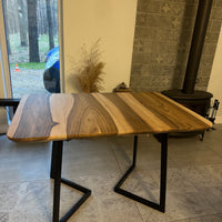 Custom Solid Wood Dining Table with Extension and Metal Base