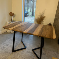 Custom Solid Wood Dining Table with Extension and Metal Base