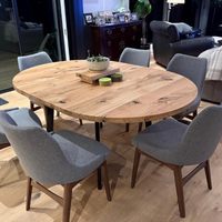 Solid Oak Round Extendable Dining Table with Metal Base