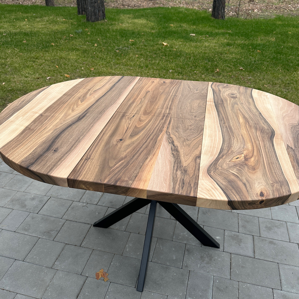 Space-Saving Round Extendable Walnut Table