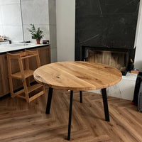 Solid Oak Round Extendable Dining Table with Metal Base