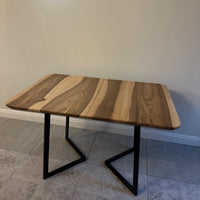 Custom Solid Wood Dining Table with Extension and Metal Base