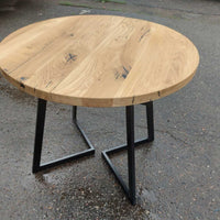 Round Extendable Oak Dining Table with Metal Base