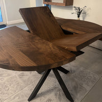 Round Extendable Solid Walnut Dining Table with Spider Base