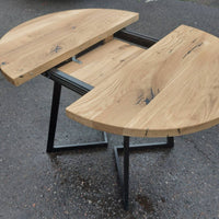 Round Extendable Oak Dining Table with Metal Base