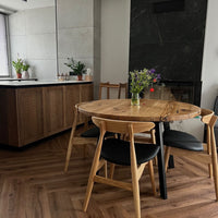 Solid Oak Round Extendable Dining Table with Metal Base