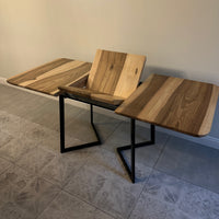Custom Solid Wood Dining Table with Extension and Metal Base
