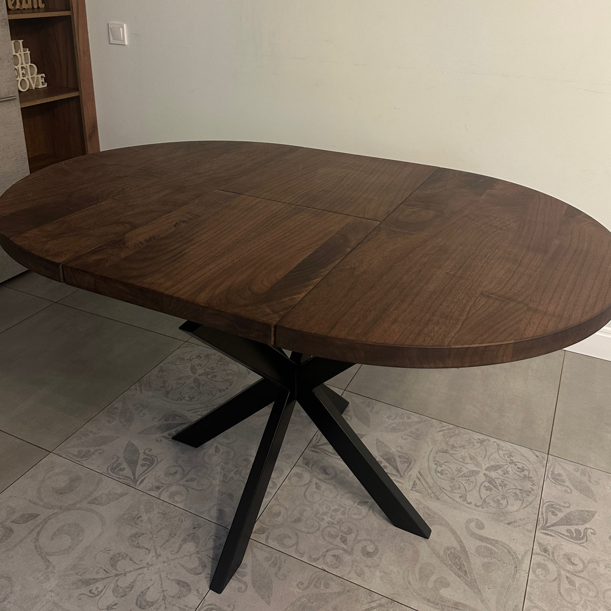 Round Extendable Solid Walnut Dining Table with Spider Base