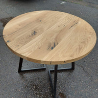 Round Extendable Oak Dining Table with Metal Base