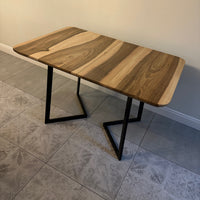 Custom Solid Wood Dining Table with Extension and Metal Base