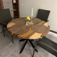 Round Extendable Walnut Dining Table with Metal Base